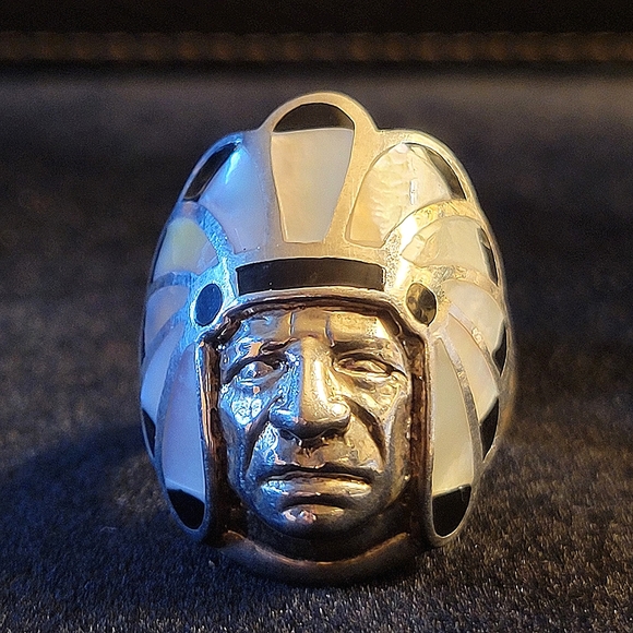 925 Silver Ring Onyx & MOP - Picture 4 of 6